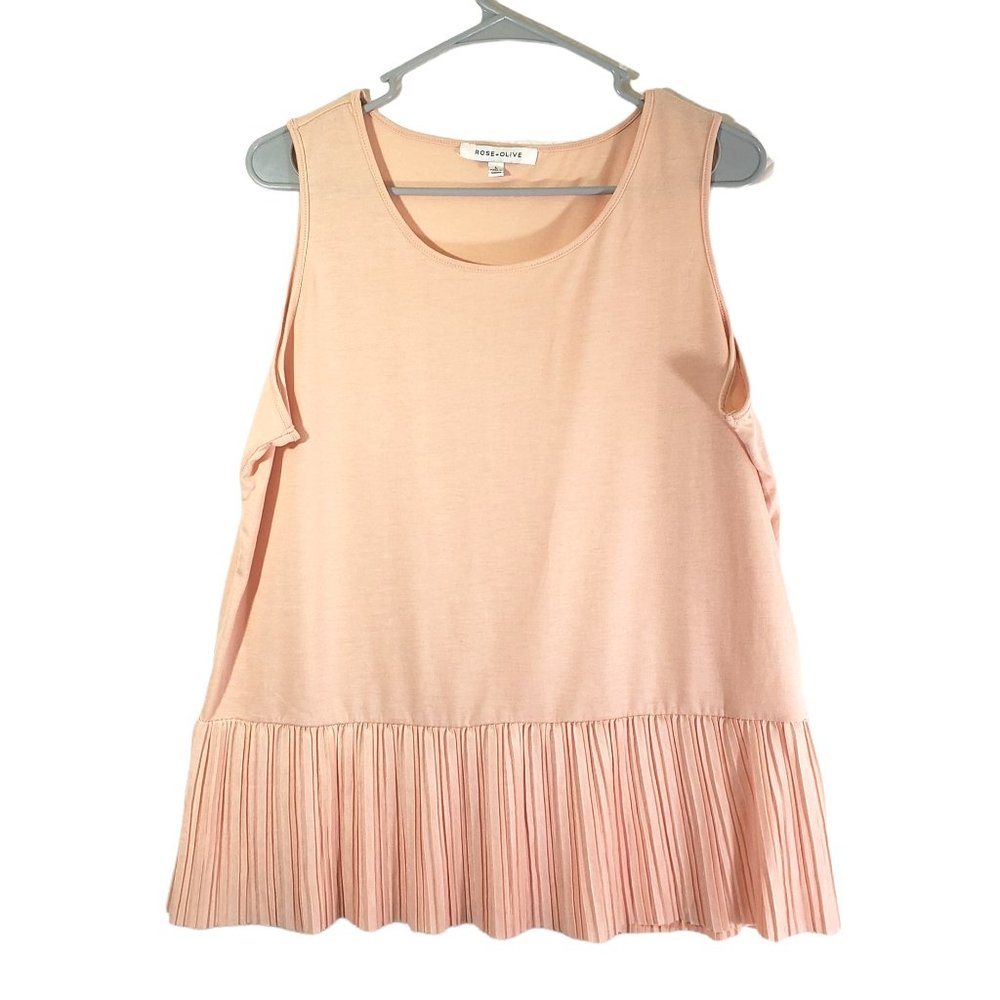 ROSE & OLIVE Women's Large Pink Solid Pleated Bottom Hem Sleeveless, Blouse Top